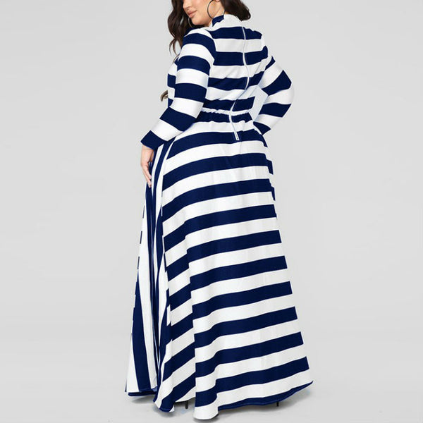 Plus Size Striped Woman\'s Dress - WOMONA.COM