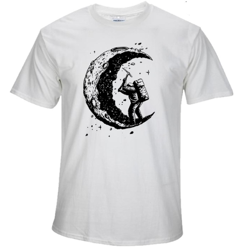 Moon Print Casual Mens O-neck T Shirts - WOMONA.COM