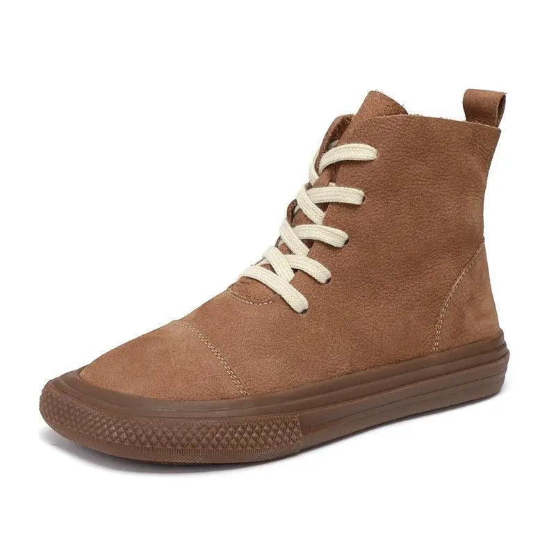 Women’s casual khaki suede ankle boot with lace-up front and cushioned sole