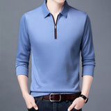 Long Sleeve Lapel Half Zip T Shirt - WOMONA.COM