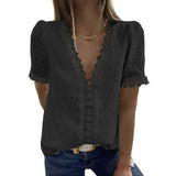 V-Neck Short-Sleeved Blouse Women - WOMONA.COM