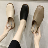 Women's Low Heel Baotou Soft Leather Sandals - WOMONA.COM