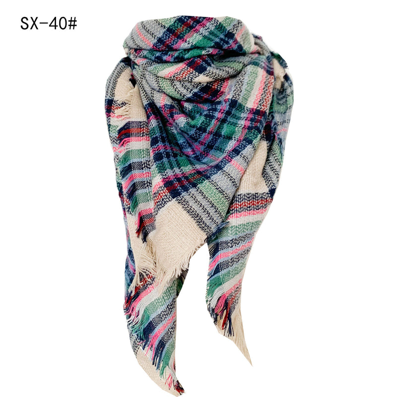 Cashmere-like Colorful Plaid Square Scarf - WOMONA.COM