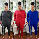 Plus Size Women Side Stripe Two Piece Set - WOMONA.COM