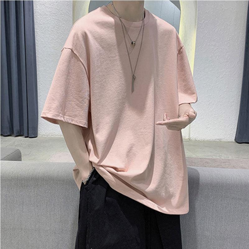 Men's sports short-sleeve T-shirt, pale pink crew neck, relaxed fit
