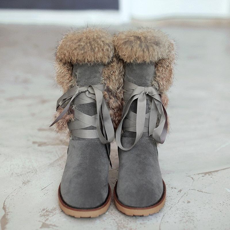 Real rabbit fur flat ankle boots - WOMONA.COM