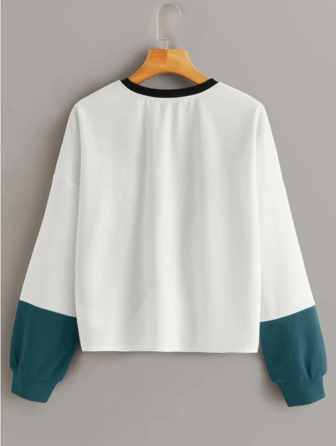 Patchwork round neck pullover sweater - WOMONA.COM