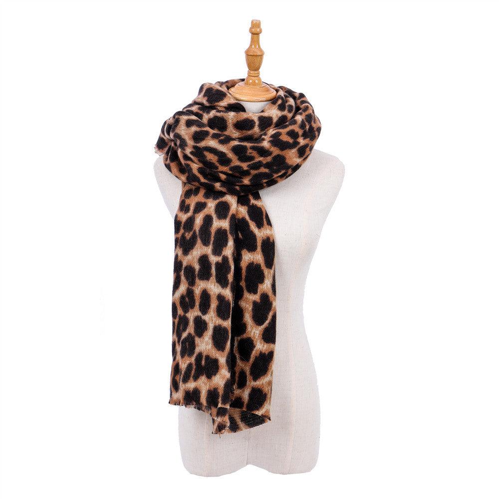 Leopard-print cashmere women’s scarf shawl in brown and tan