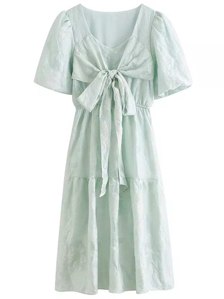 Puff Sleeve Waist Dress - WOMONA.COM