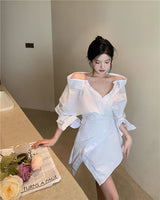 Long-sleeved Shirt Dress Stitching - WOMONA.COM