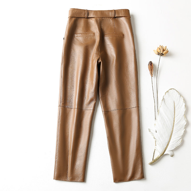 High-waisted leather pants - WOMONA.COM