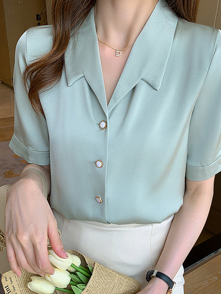 Summer Ladies Short Sleeve Chiffon Shirt Women - WOMONA.COM