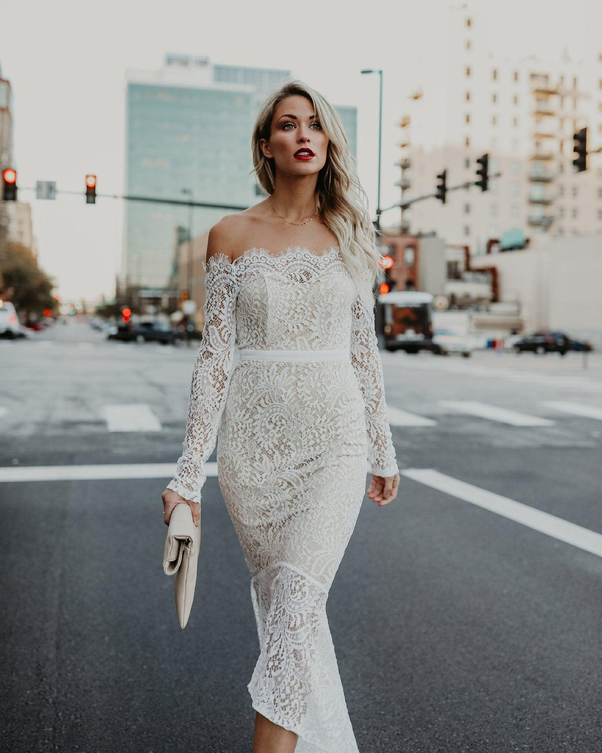 one line long sleeve dress - WOMONA.COM