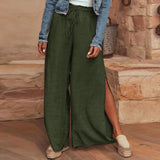 Cotton and linen loose plus size wide leg pants - WOMONA.COM