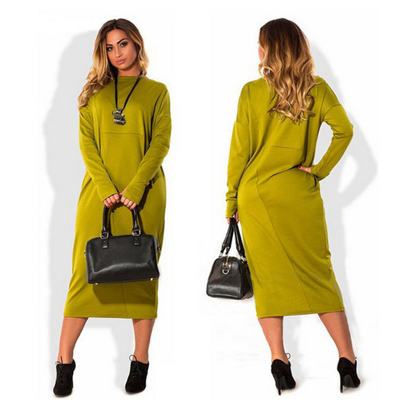 Plus size women's long sleeve dress - WOMONA.COM