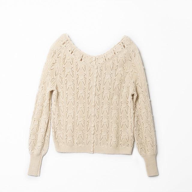 both sides can wear crochet knit top - WOMONA.COM