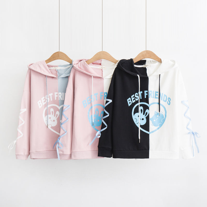 contrast color hooded top - WOMONA.COM