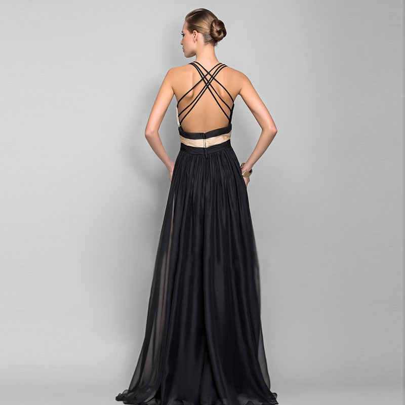 backless color skirt long dress - WOMONA.COM