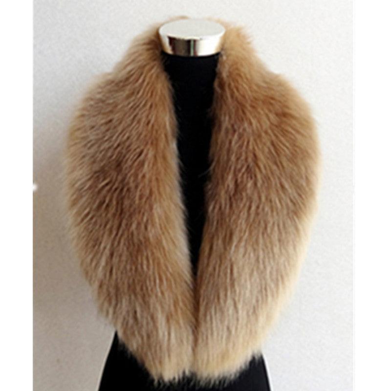 Faux fur scarf, thick collar style in tan and light-brown faux fur.