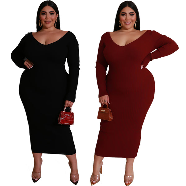 Plus size V-neck dress - WOMONA.COM