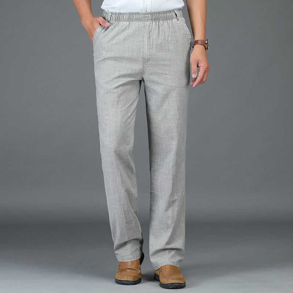 Linen solid color casual pants - WOMONA.COM