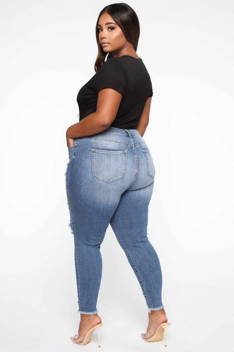 Stretch Ripped Women Plus Size Jeans - WOMONA.COM