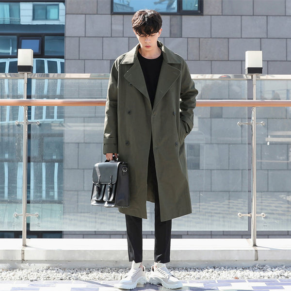 solid color lapel trench coat - WOMONA.COM