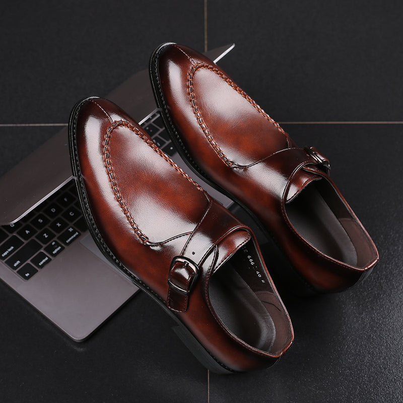 Men's leather toe cap British formal shoes - WOMONA.COM