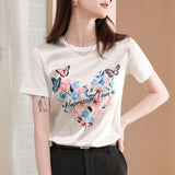 Silk T-shirt Women Short-sleeved Butterfly - WOMONA.COM