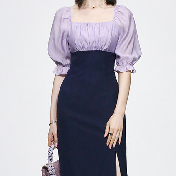 Lantern Sleeve Slim Waist Dress - WOMONA.COM