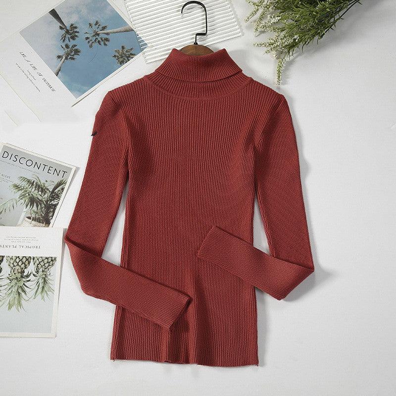 Strip Knit Pullover Turtleneck Sweater - WOMONA.COM