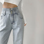 Buttoned Drape Loose Straight Fit Jeans - WOMONA.COM