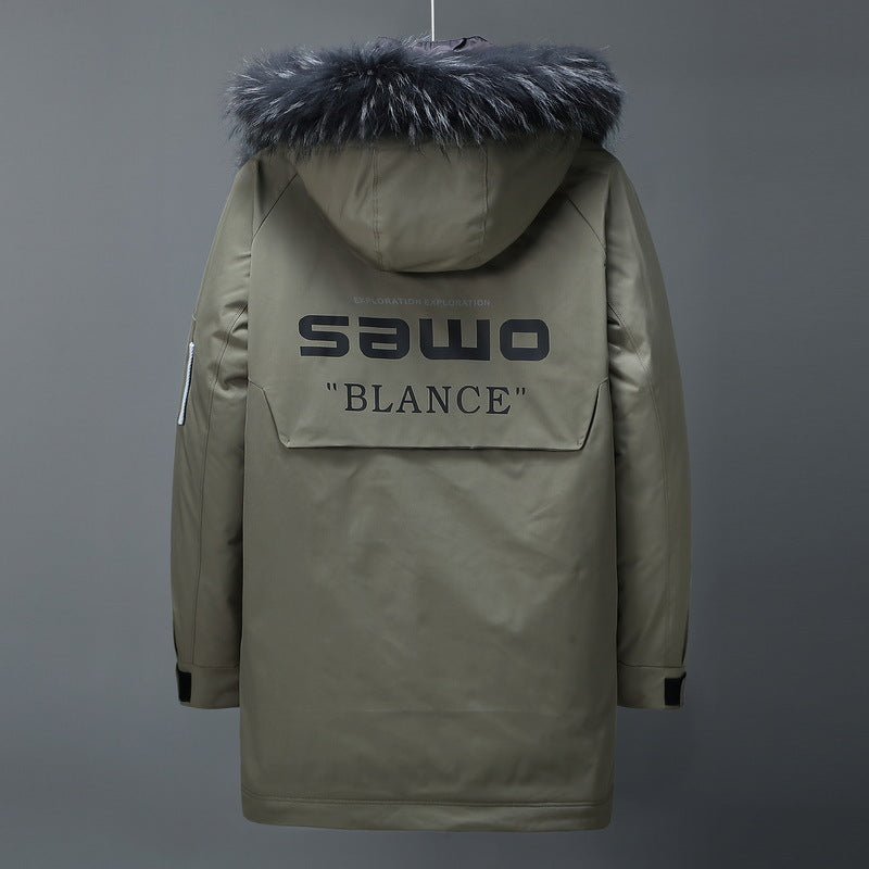 Mid Length Men's Hoodie With Fur - WOMONA.COM