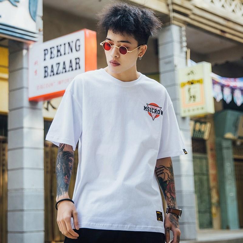 White men’s short-sleeve T-shirt with small chest logo graphic