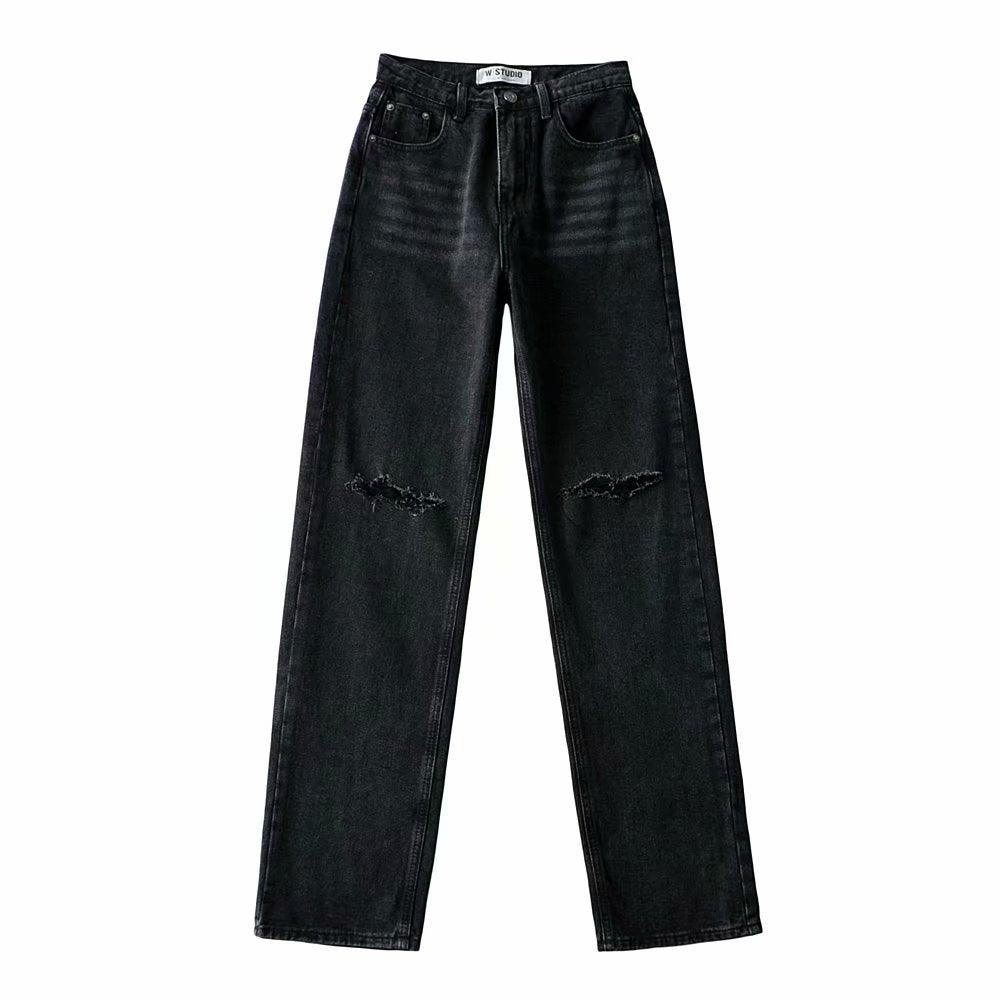 Rolled Edge Mopping Jeans - WOMONA.COM