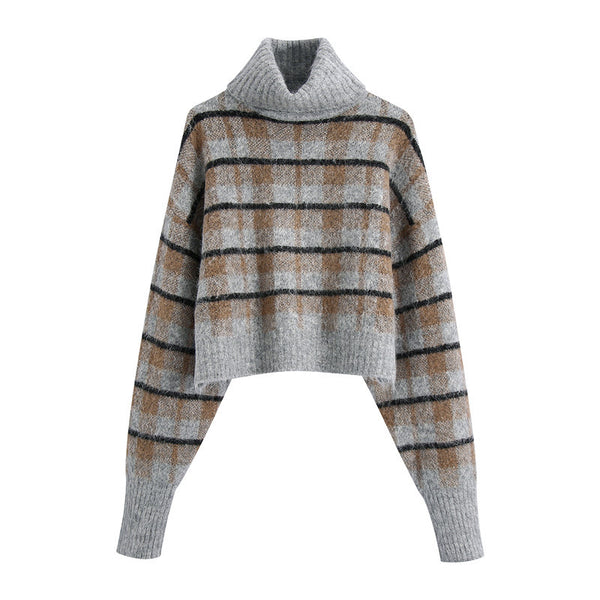 Wool Blend Check Pullover Sweater - WOMONA.COM