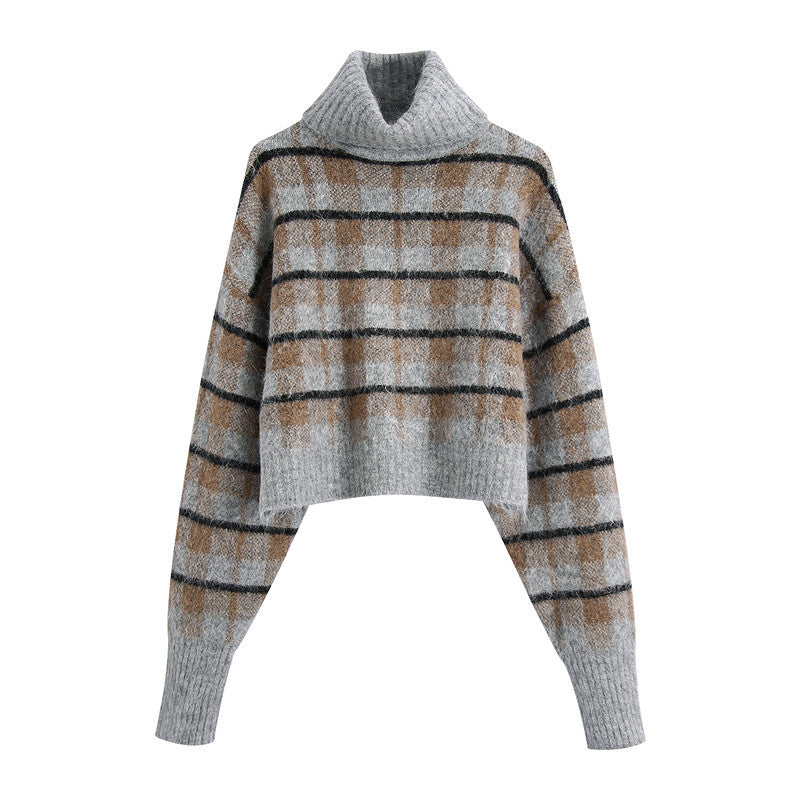 Wool Blend Check Pullover Sweater - WOMONA.COM