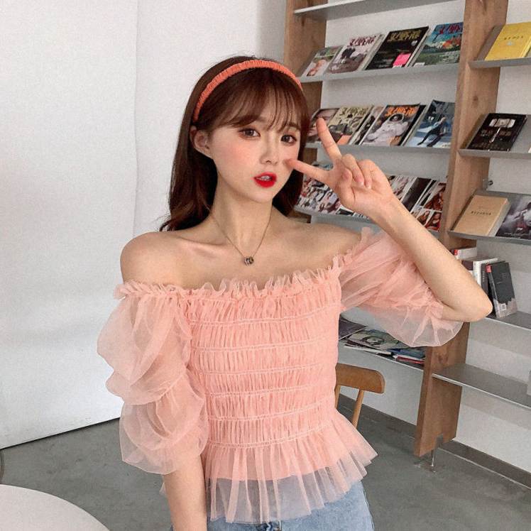 Chiffon Shirt Puff Sleeve Short Top Women - WOMONA.COM