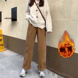 Casual Plus Fleece Wide Leg Pants - WOMONA.COM