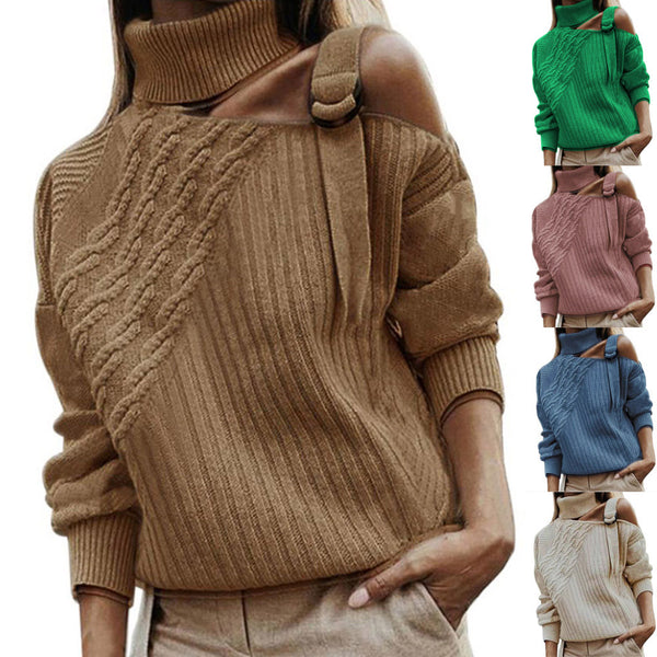 Turtleneck Long Sleeve Sweater - WOMONA.COM