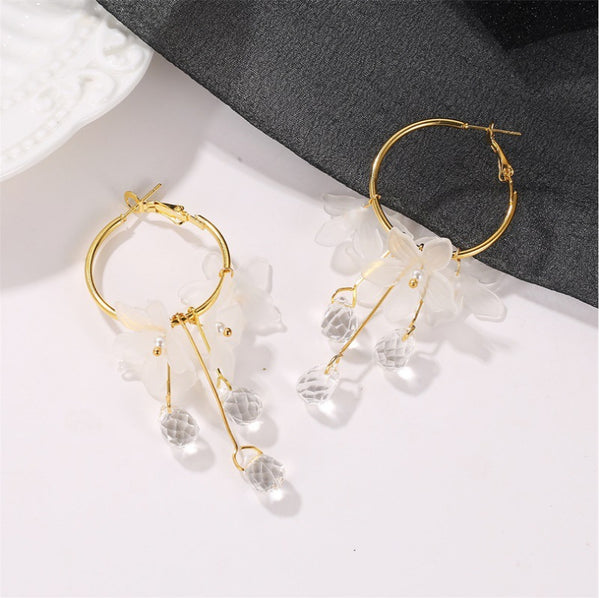 crystal flower earrings - WOMONA.COM