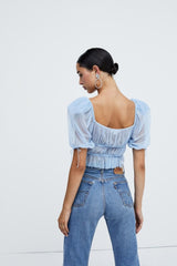 Crinkled Lace-Up Top - WOMONA.COM