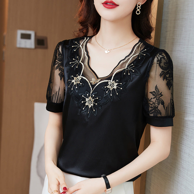 Short Sleeved Chiffon Shirt For Women - WOMONA.COM