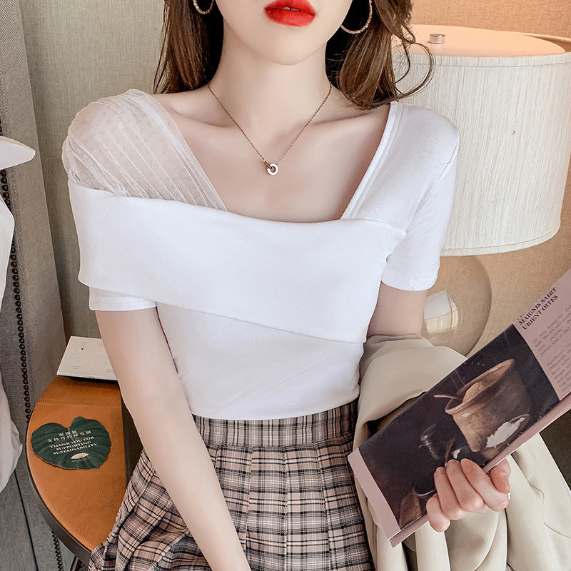 Summer Korean Slim Short Sleeve T-shirt Women - WOMONA.COM