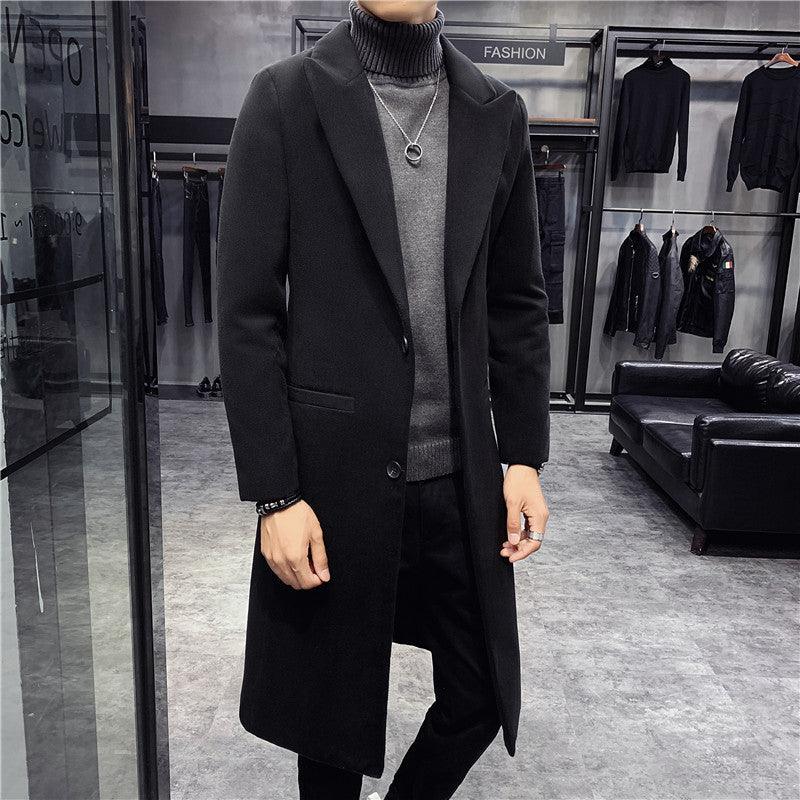 Thick Slim-fit Woolen Men's Trench Coat - WOMONA.COM