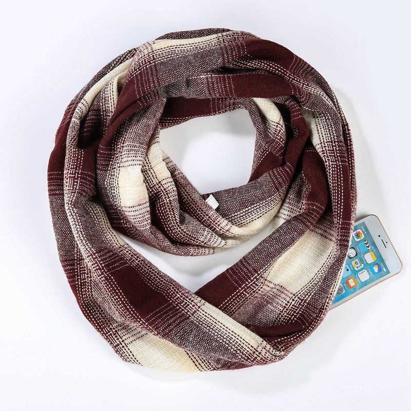 Cashmere plaid scarf invisible pocket bib - WOMONA.COM