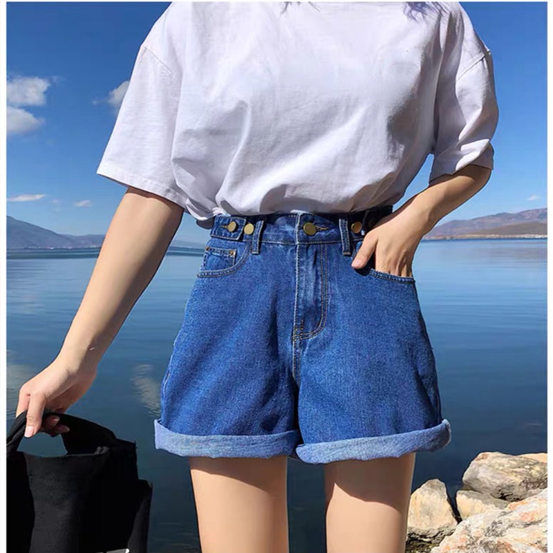 Wide-leg denim shorts - WOMONA.COM