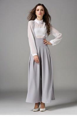 Cropped suspenders wide-leg pants - WOMONA.COM