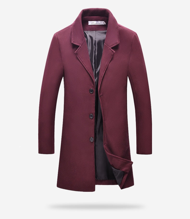 Woolen lapel trench coat - WOMONA.COM