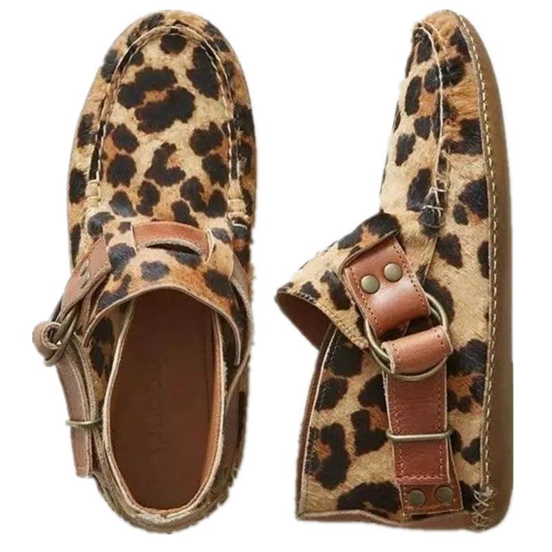 Leopard Buckle Casual Boots - WOMONA.COM